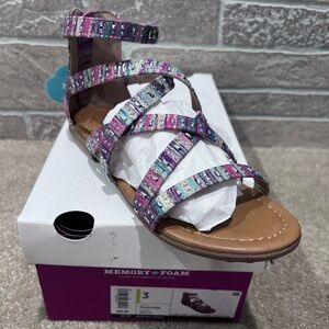 *NEW IN BOX* SO Brand Girl’s Size 3 “Palmtree” Multicolored Gladiator Sandals